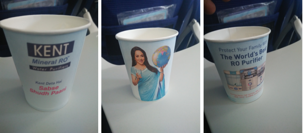 In-flight paper cup advertising