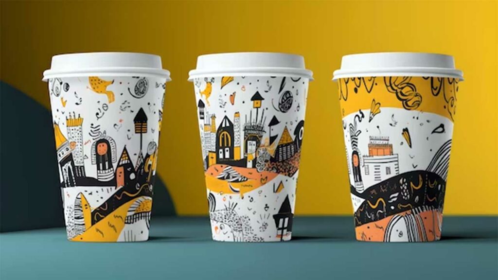 Three Paper cup showing the creative design of Paper cup advertising