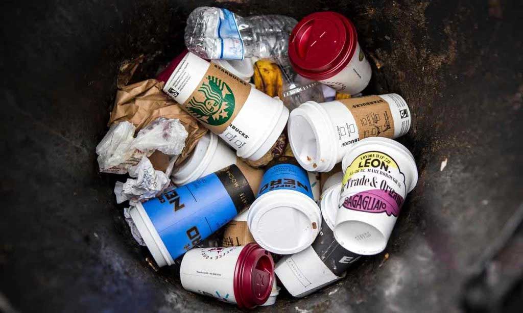 paper cup in dustbin